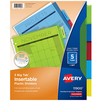 Dividers, Plastic, 5 Tab