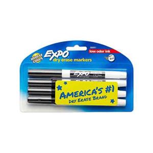 Image of Expo Low-Odor Dry Erase Markers, 4Ct, Fine Pt, Blk