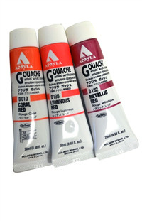 Image of Artist's acrylic polymer emulsion opaque colors. All RED hues! Crimson, Carmine, Wine Red, Pure Red, Vermillion, Luminous Red, M -  2