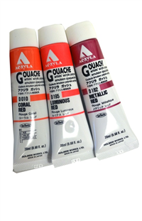 Artist's acrylic polymer emulsion opaque colors. All RED hues! Crimson, Carmine, Wine Red, Pure Red, Vermillion, Luminous Red, M