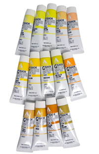 Artist's acrylic polymer emulsion opaque colors. All YELLOW hues! Available in Cream Yellow, Luminous Yellow, Lemon Yellow, Napl