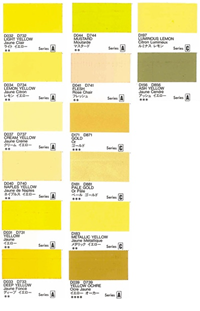 Artist's acrylic polymer emulsion opaque colors. All YELLOW hues! Available in Cream Yellow, Luminous Yellow, Lemon Yellow, Napl